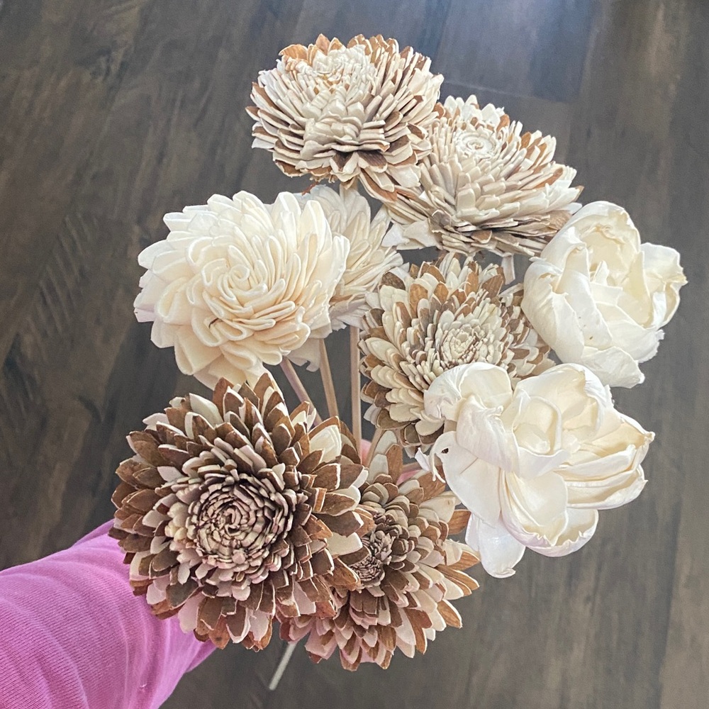 Trader Joe’s wood, paper, and foam flowers, Set of 9
